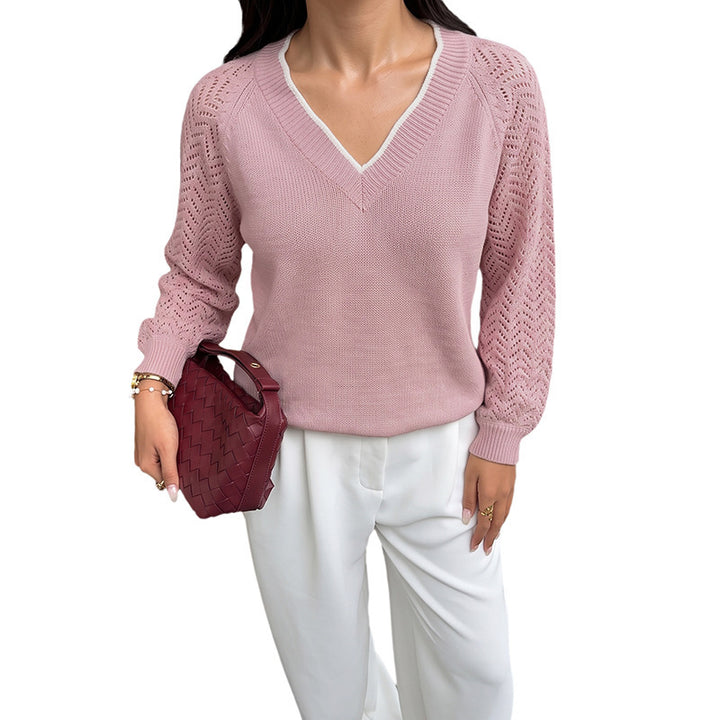 Damen Eleganter Pullover mit Lochmuster und V-Ausschnitt Echo Archiv