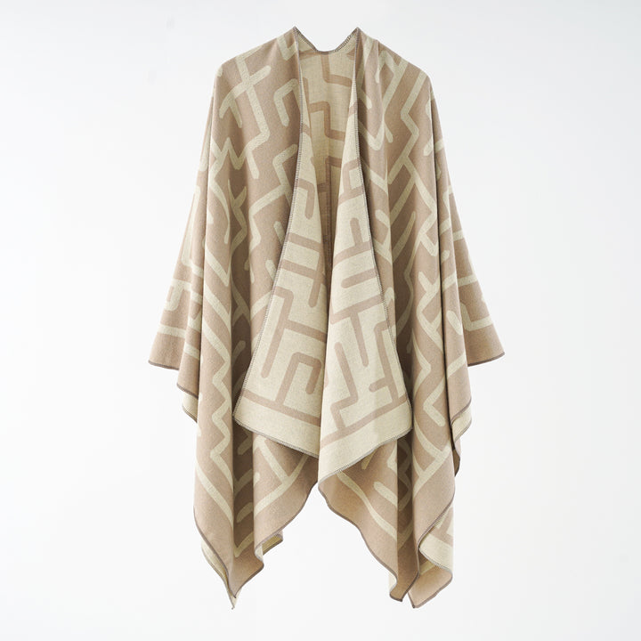 Damen Wendefreundlicher Jacquard-Capeponcho im Oversize mit grafischem Allovermuster Echo Archiv