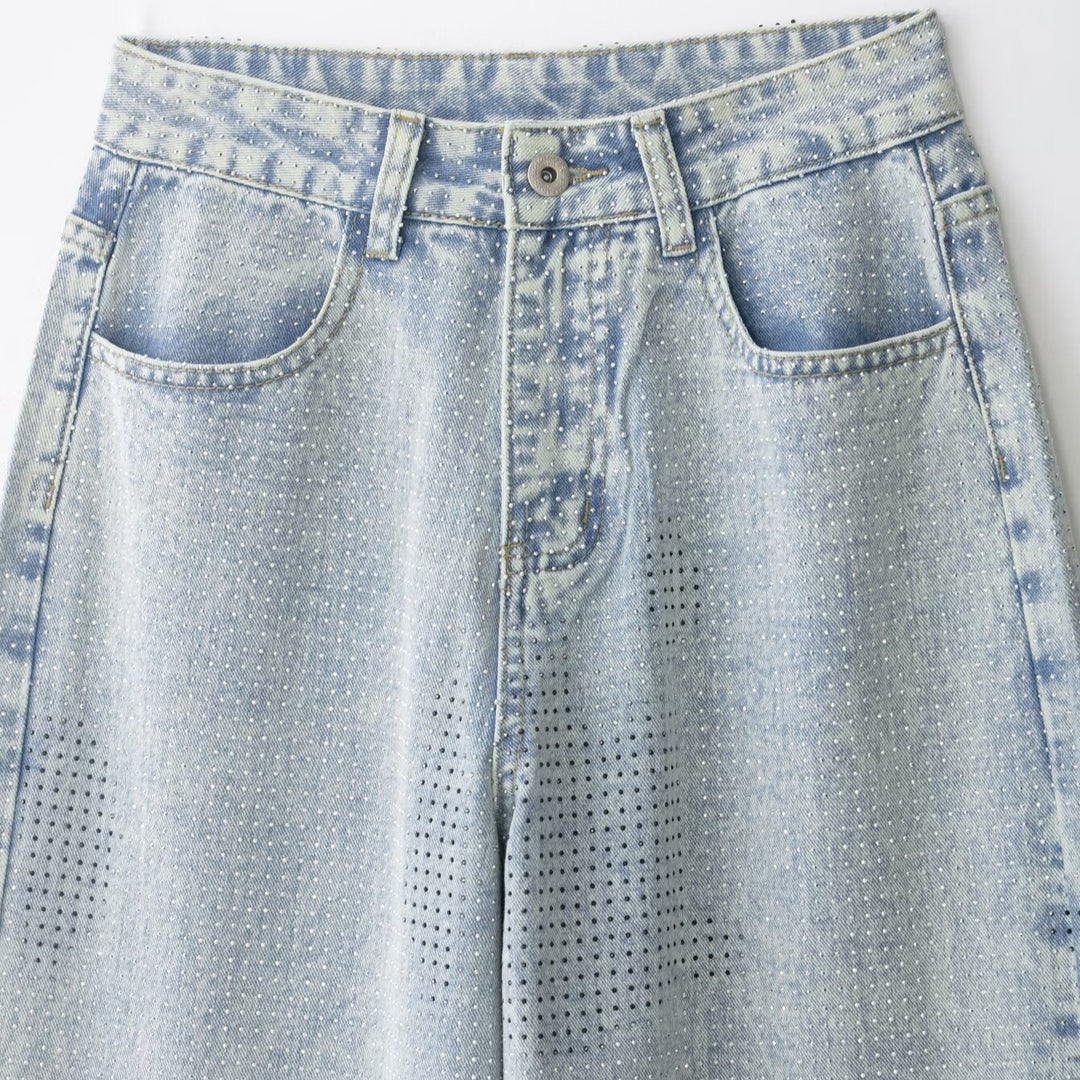 Damen Weite hochtaillierte Jeans mit weitem Bein und mikroperforiertem Muster Echo Archiv