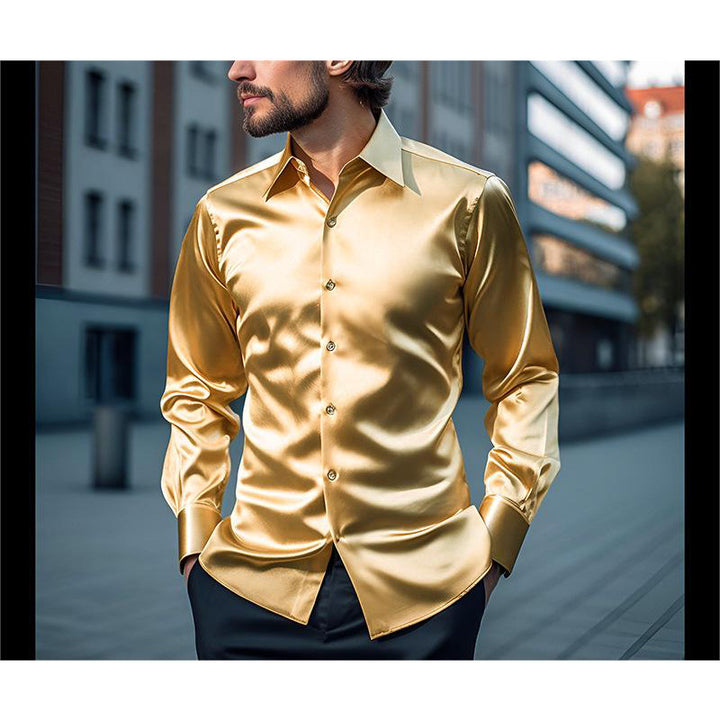 Herren Hochglänzendes Satin-Hemd mit modernem Schnitt Echoarchiv