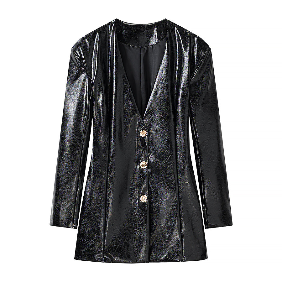 Damen Kurzer Lacklederimitat-Rock mit gerader Silhouette und Mittelnaht Echo Archiv