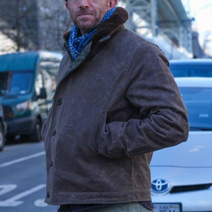 Herren Vintage-Wachsjacke mit Futter aus Kunstpelz Echoarchiv