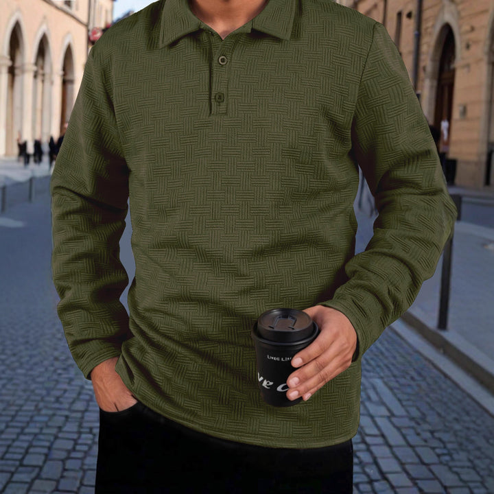 Herren Langarm-Polohemd mit strukturiertem Design Echoarchiv