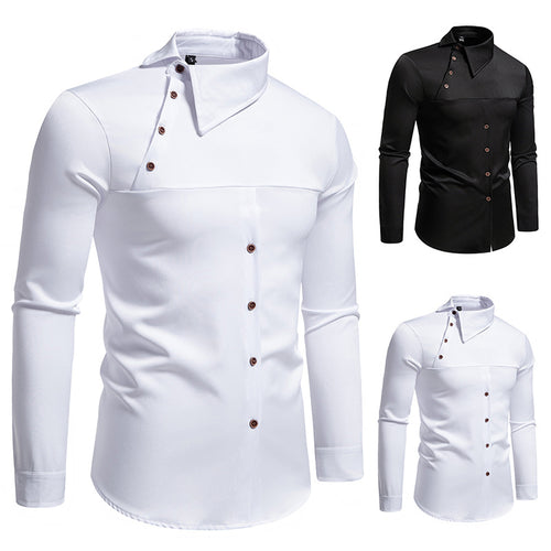 Herren Modisches Langarm-Hemd mit asymmetrischem Kragen und eleganten Knopfdetails Echoarchiv