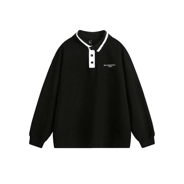 Unisex Oversize Polo-Sweatshirt mit Kontrast-Knopfleiste und Rippbündchen Echoarchiv