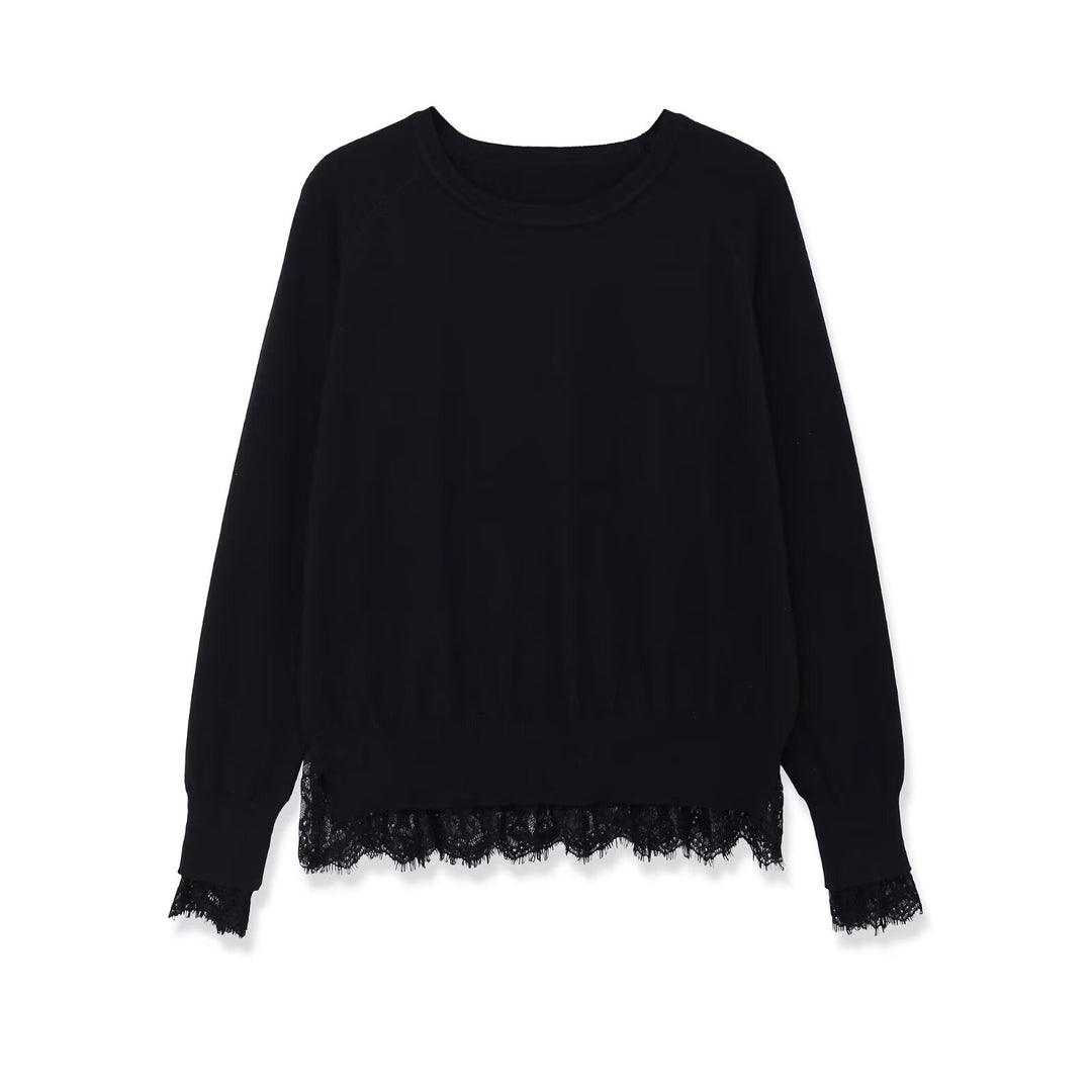 Damen Oversize Baumwollpullover mit Spitzenbesatz Echo Archiv