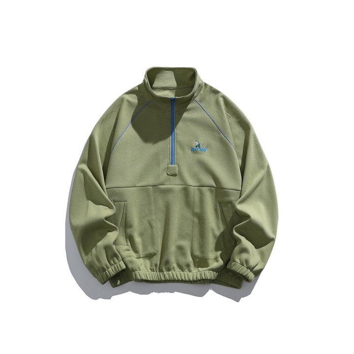 Unisex Oversize-Halbzip-Fleecepullover mit Stehkragen, Raglanärmeln und Kängurutasche Echoarchiv