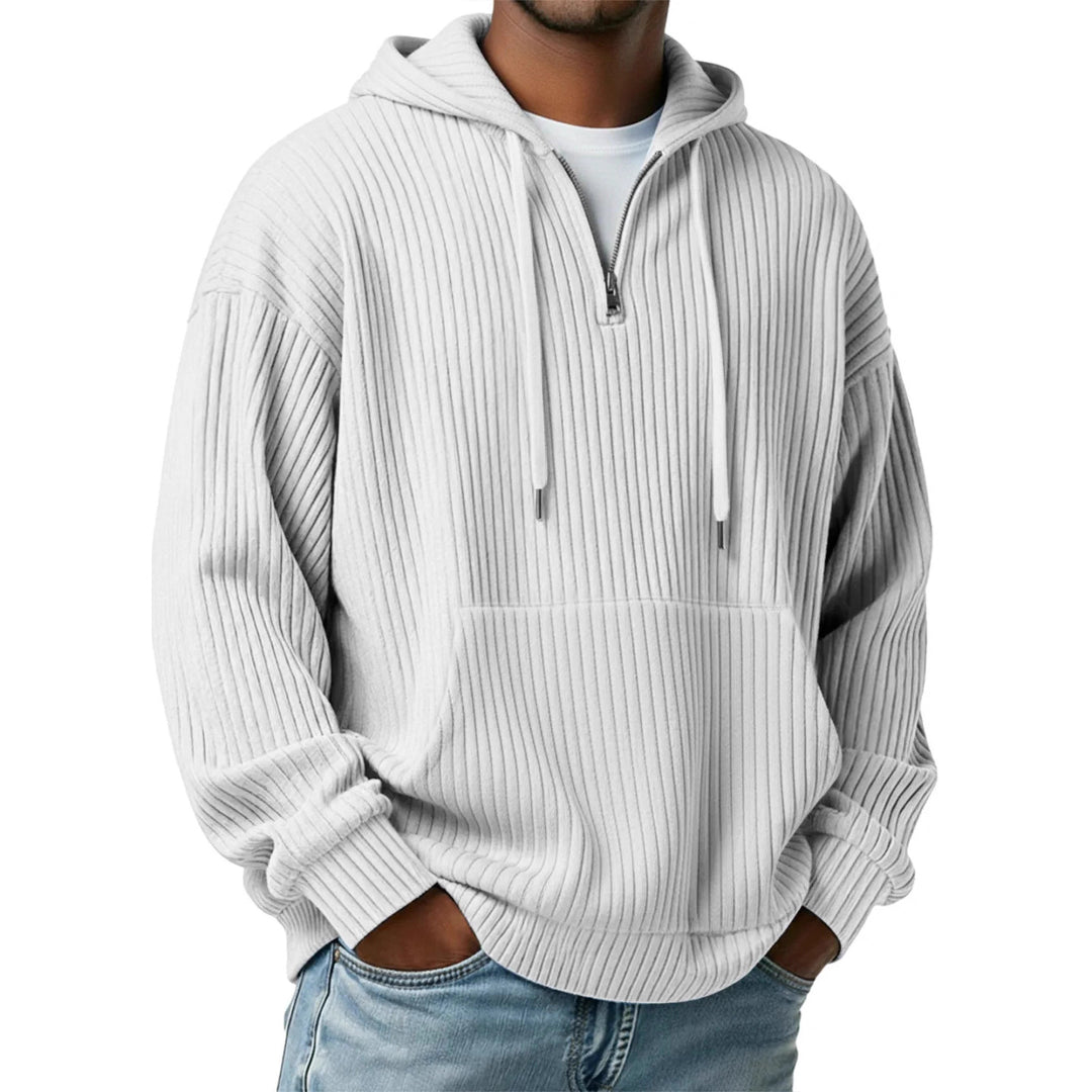 Herren gerippter Halfzip-Hoodie mit Kapuze, Kängurutasche und oversized Casual-Schnitt – Cavarno
