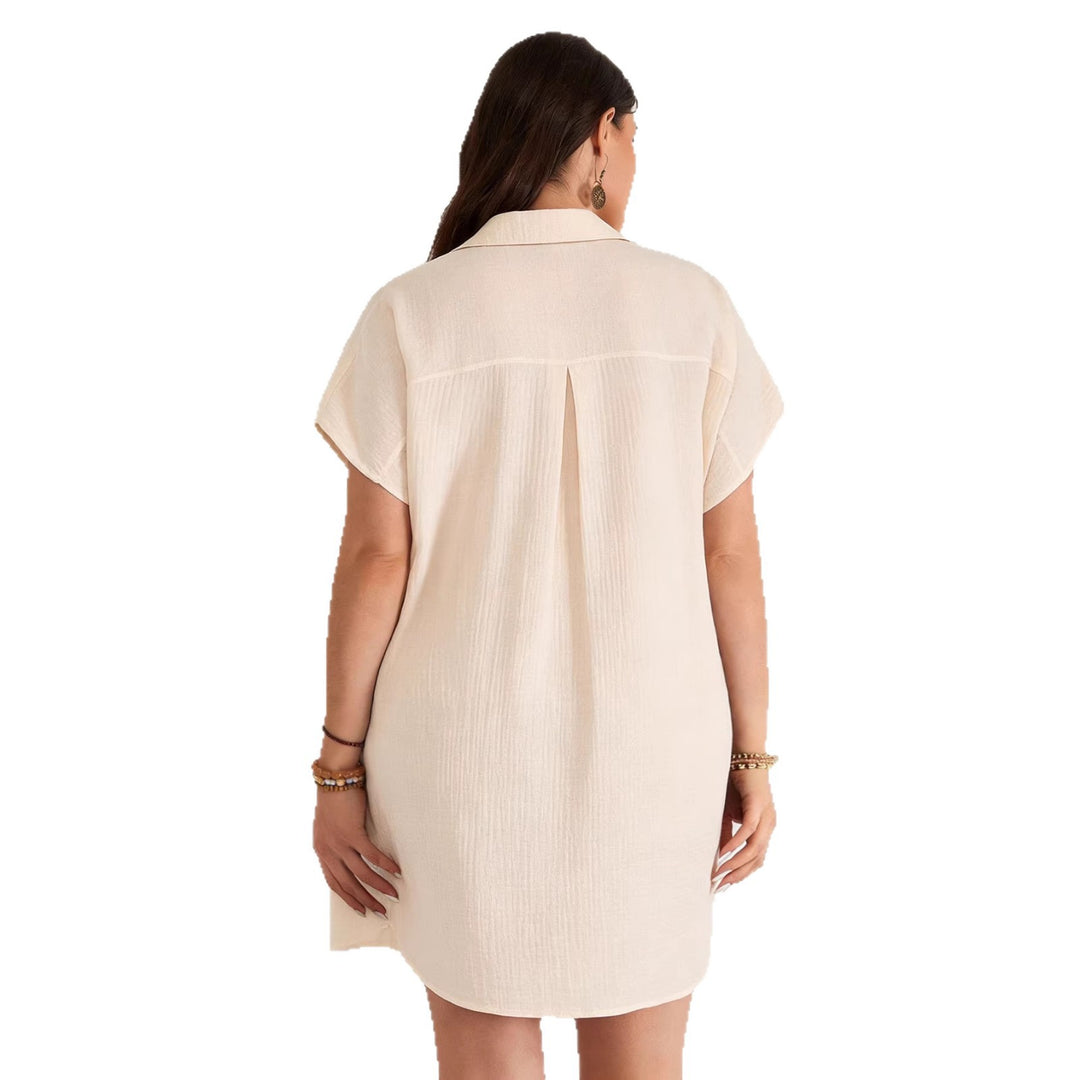 Damen lässiges Hemdblusenkleid mit Knopfleiste und zwei Taschen Echo Archiv