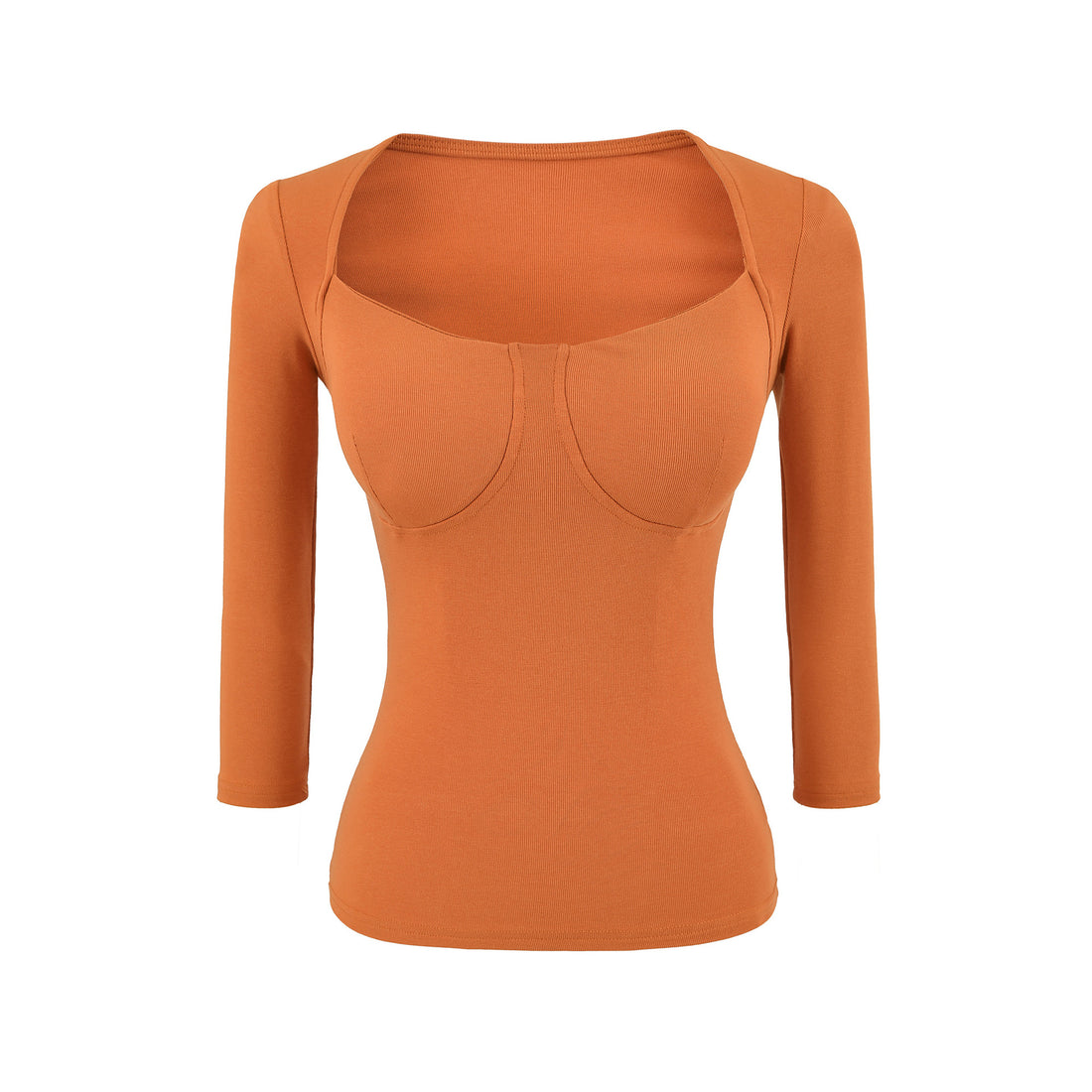 Damen Figurnahes Langarm-Top mit integrierter Bustier‑Kontur und quadratischem Ausschnitt Echoarchiv