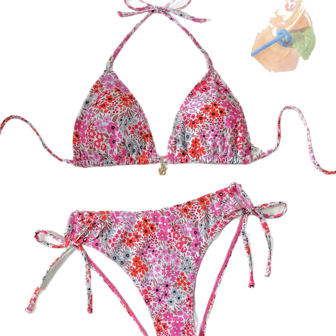 Damen Triangel-Bikini mit verstellbarem Bindeband und femininem Blütenmuster Echo Archiv