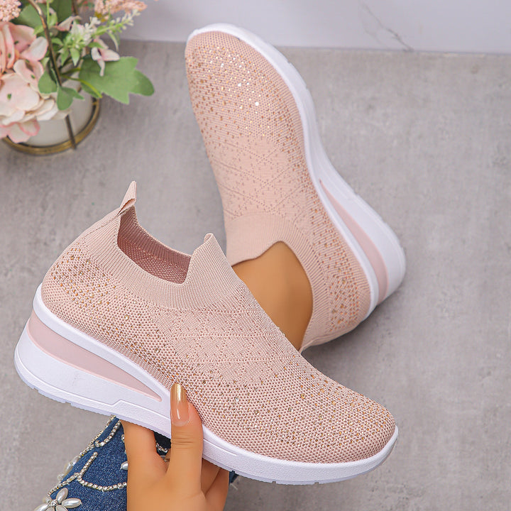 Damen Strick‑Slip‑On‑Sneaker mit verstecktem Keil und Glitzerapplikation Echo Archiv