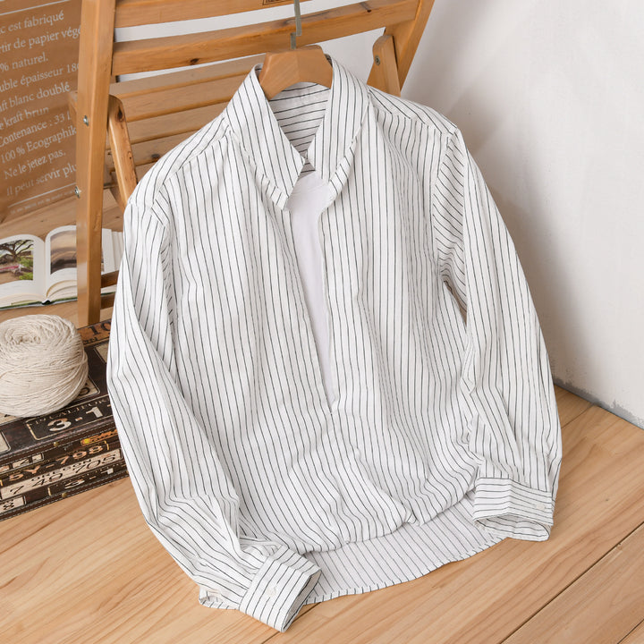Herren Gestreiftes Oversize-Hemd mit Kentkragen und verdeckter Knopfleiste Echoarchiv