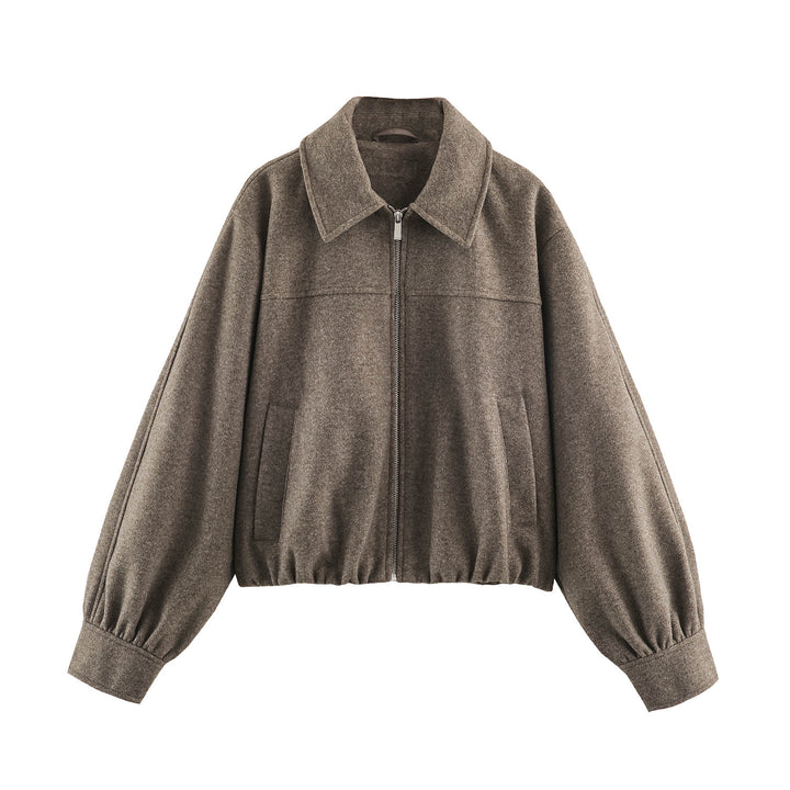 Damen Kurzjacke mit Ballonärmeln, weitem Hemdkragen und elastischem Saum Echoarchiv