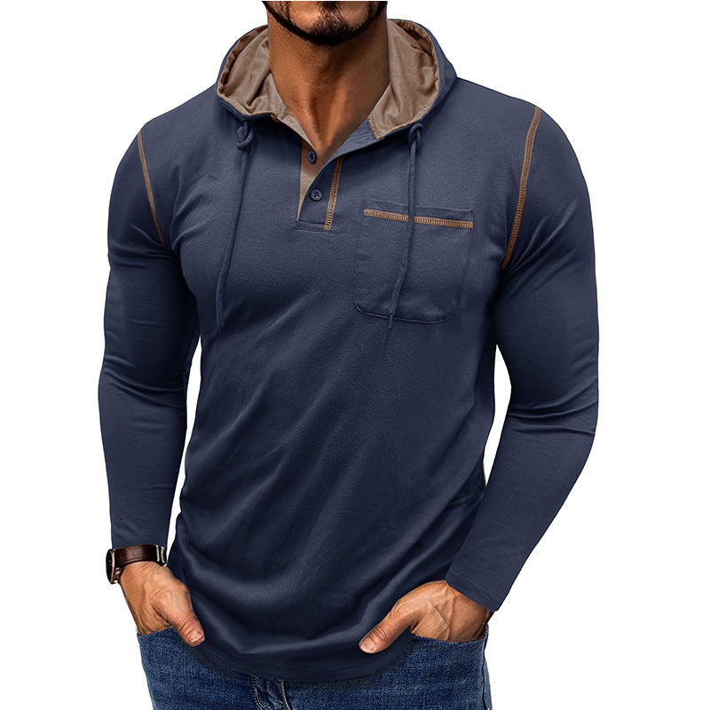 Herren Kapuzenpullover mit modischer Knopfleiste und praktischer Brusttasche Echoarchiv
