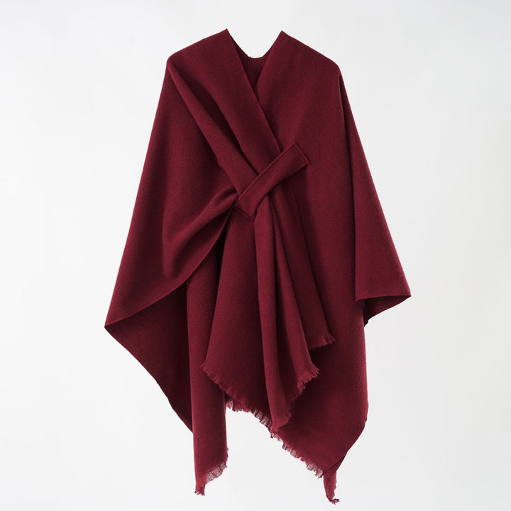 Damen Strickponcho mit geometrischem Blockmuster und Fransen Echo Archiv