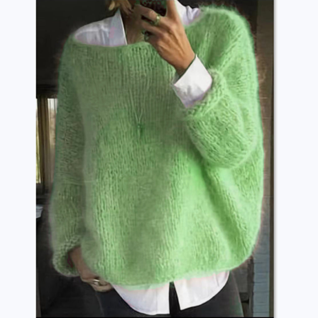 Damen Kuscheliger Oversized Pullover mit U-Boot-Ausschnitt Echoarchiv
