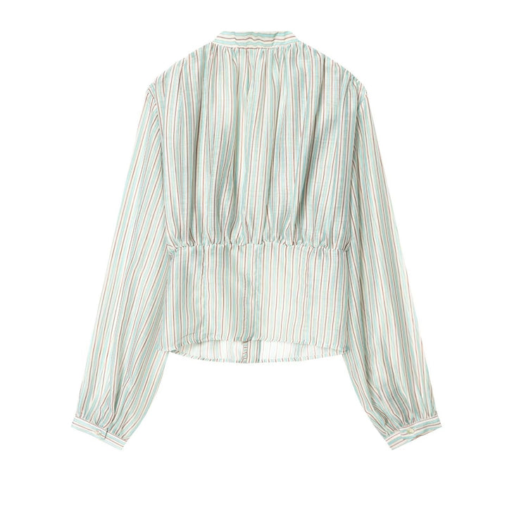 Damenbluse mit tiefem V-Ausschnitt und eleganten Rüschendetails Echo Archiv
