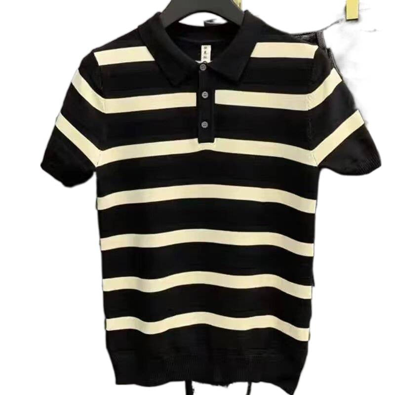 Herren Kurzarm Poloshirt mit strukturiertem Streifenmuster Echoarchiv