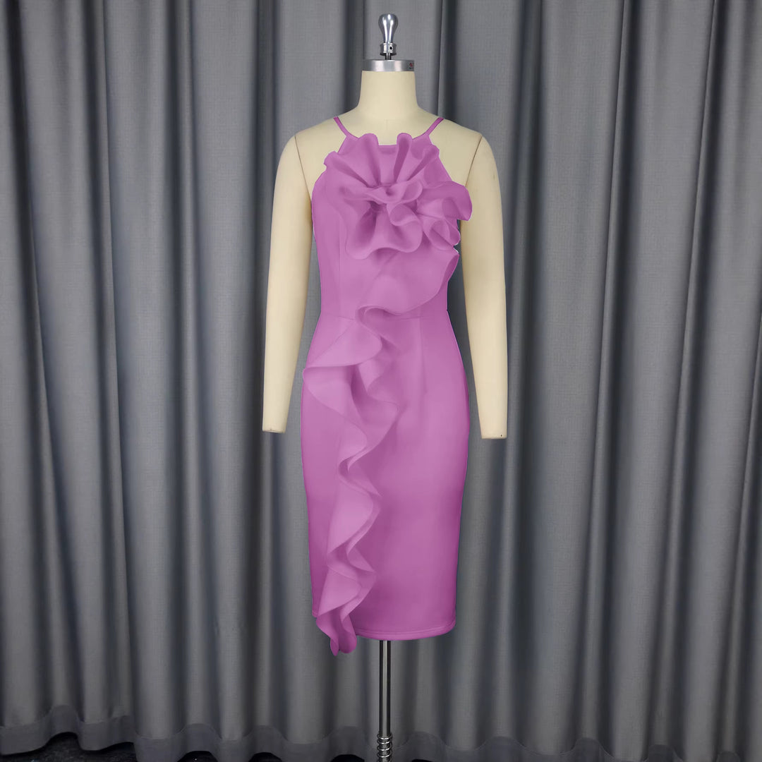 Damen figurbetontes Kleid mit fließendem Rüschendesign Echo Archiv