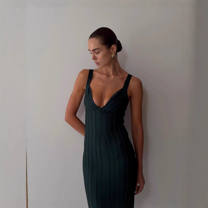 Damen Figurbetontes Maxikleid mit tiefem V-Ausschnitt Echo Archiv