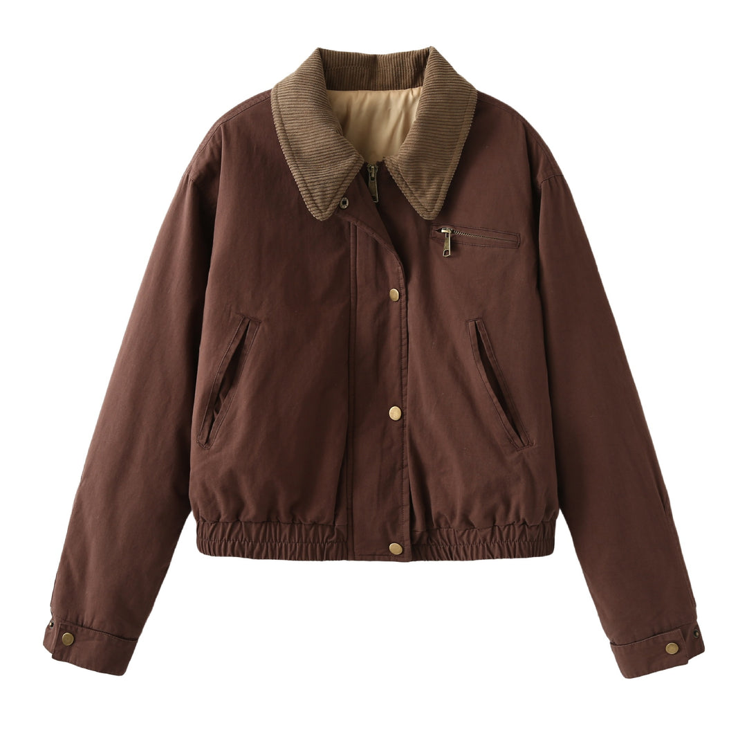 Damen nan Cropped-Bomberjacke mit Cordkragen, Brustreißverschluss und elastischem Tunnelzugsaum Echo Archiv