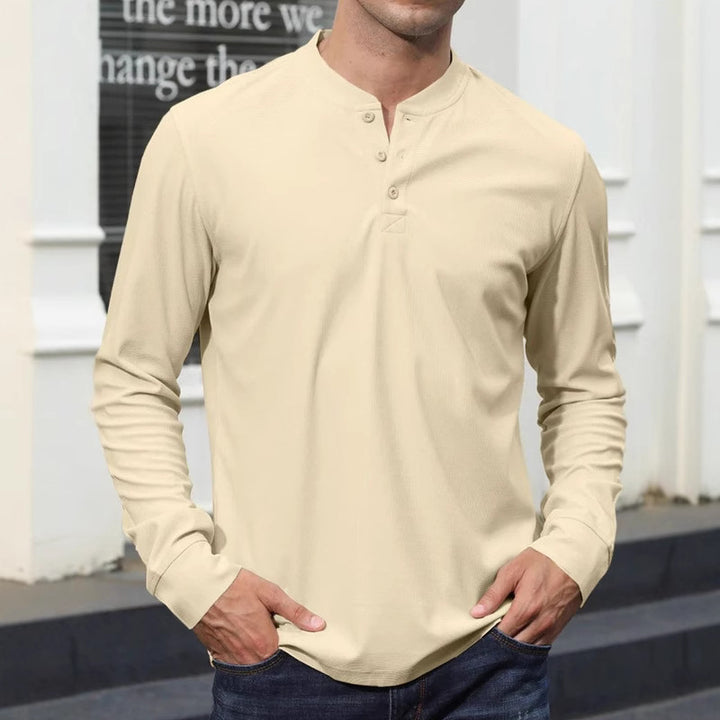 Herren Langarmshirt mit dekorativen Knöpfen und strukturierter Oberfläche Echoarchiv