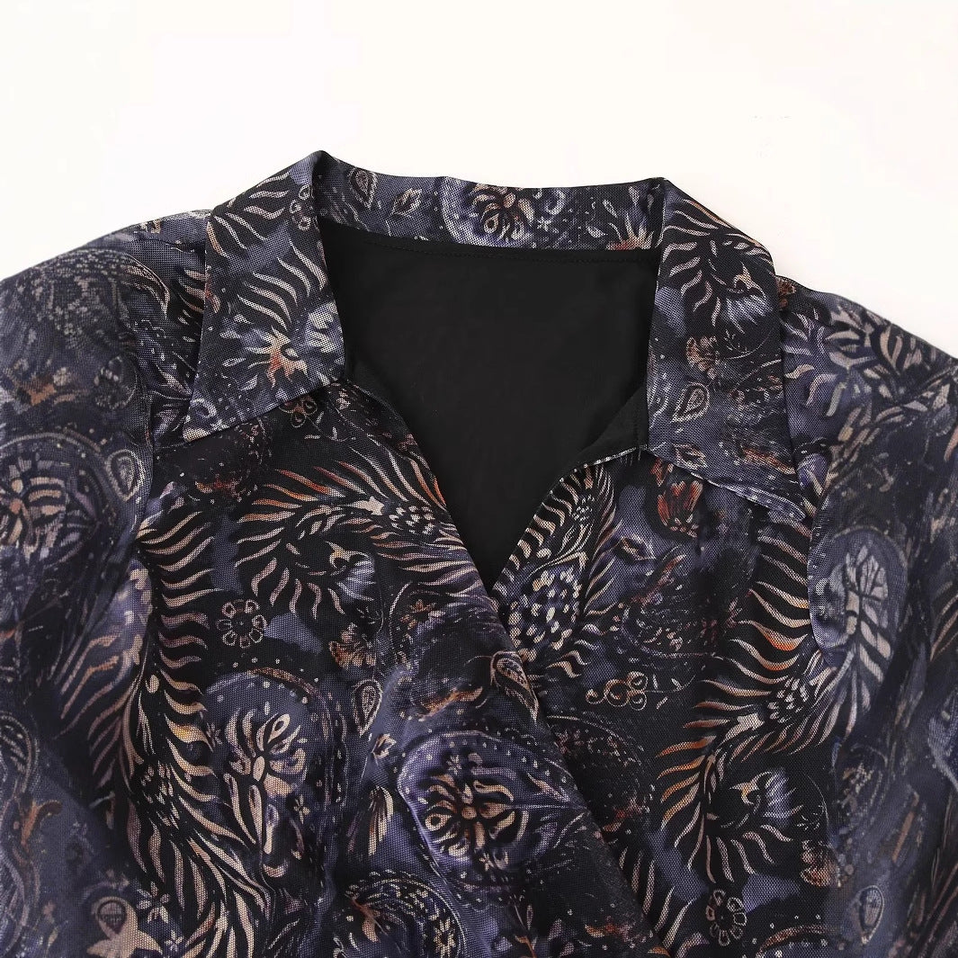 Damen nan drapiertes Wickelchiffon-Blusentop mit Hemdkragen und langen Bindeschleifen Echo Archiv
