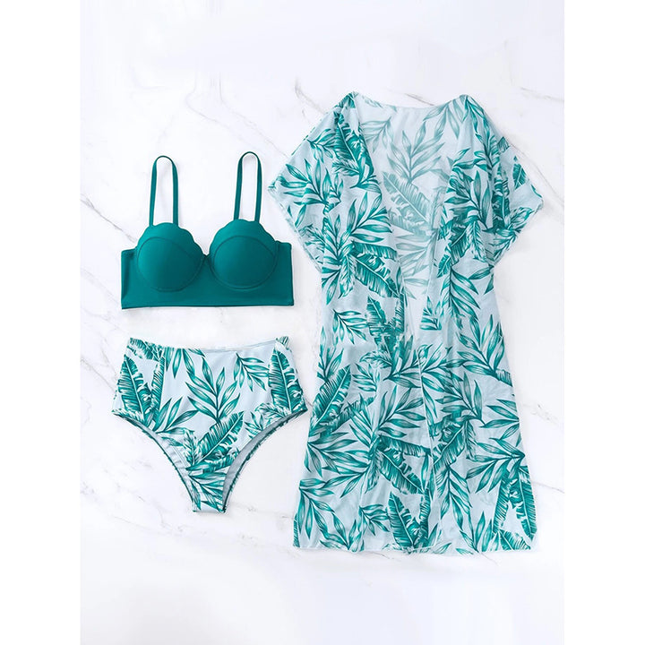 Damen Hochgeschnittener Bikini mit elegantem Scalloped-Oberteil und floralem Cover-Up Echo Archiv