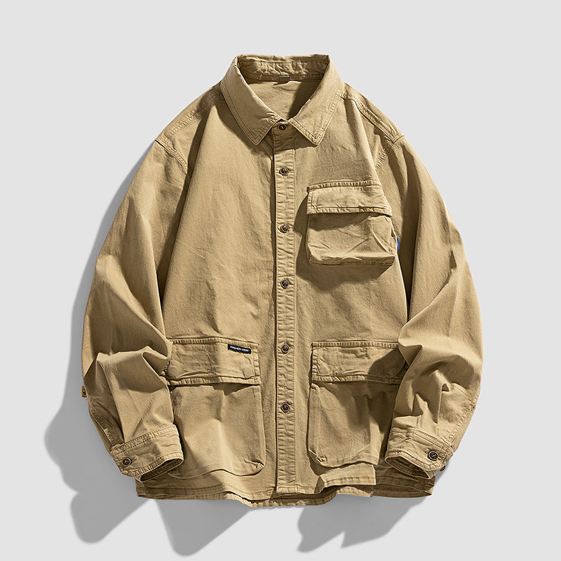 Herren Lockere Utility-Overshirt-Jacke mit Mehrfach‑Taschen aus robustem Baumwoll‑Twill Echo Archiv