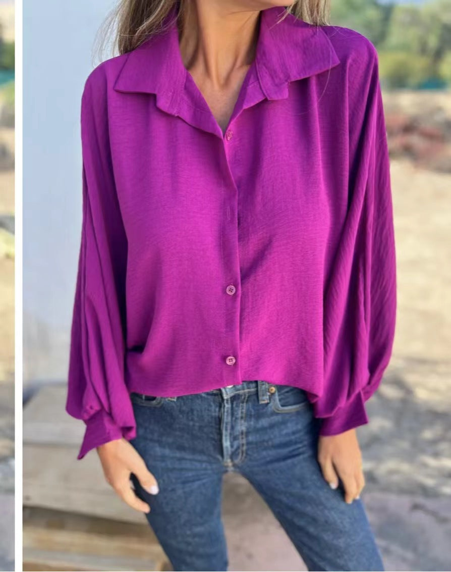 Damen Locker geschnittene Viskose-Hemdbluse mit Oversize-Schnitt und Ballonärmeln Echoarchiv