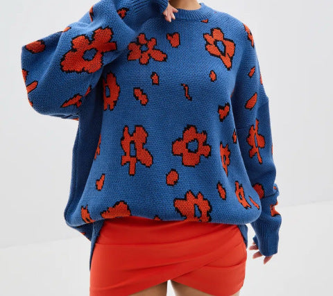 Damen Modischer Pullover mit floralen Mustern – Mavelle