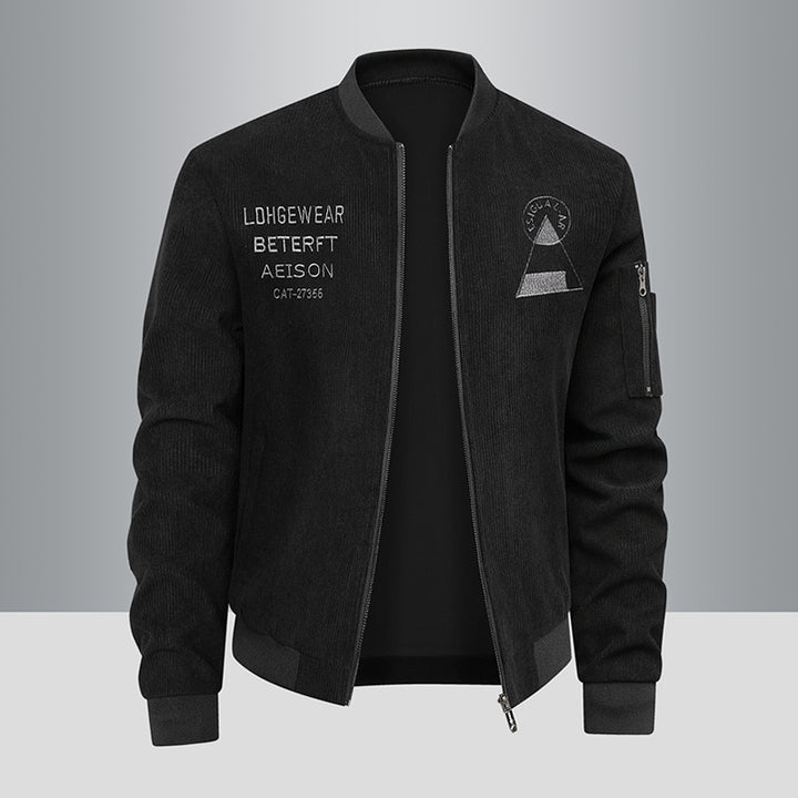 Men's textured corduroy logo-embroidered flight bomber with utility sleeve zip – Brevano