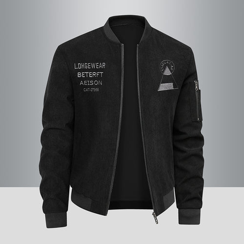 Men's textured corduroy logo-embroidered flight bomber with utility sleeve zip – Brevano