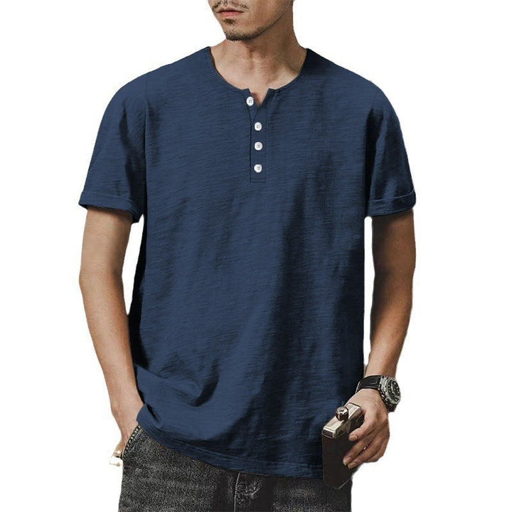 Herren hochwertiges Kurzarm-Henley-T-Shirt mit modischen Knöpfen und bequemer Passform Echoarchiv