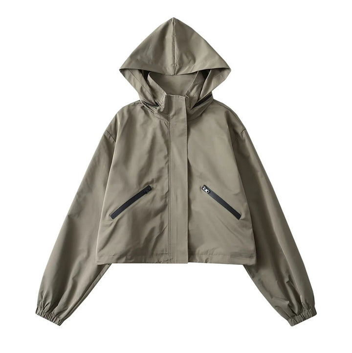 Damen Cropped Regenjacke mit Kapuze, wasserabweisender Tech‑Qualität und schrägen Reißverschlusstaschen Echo Archiv