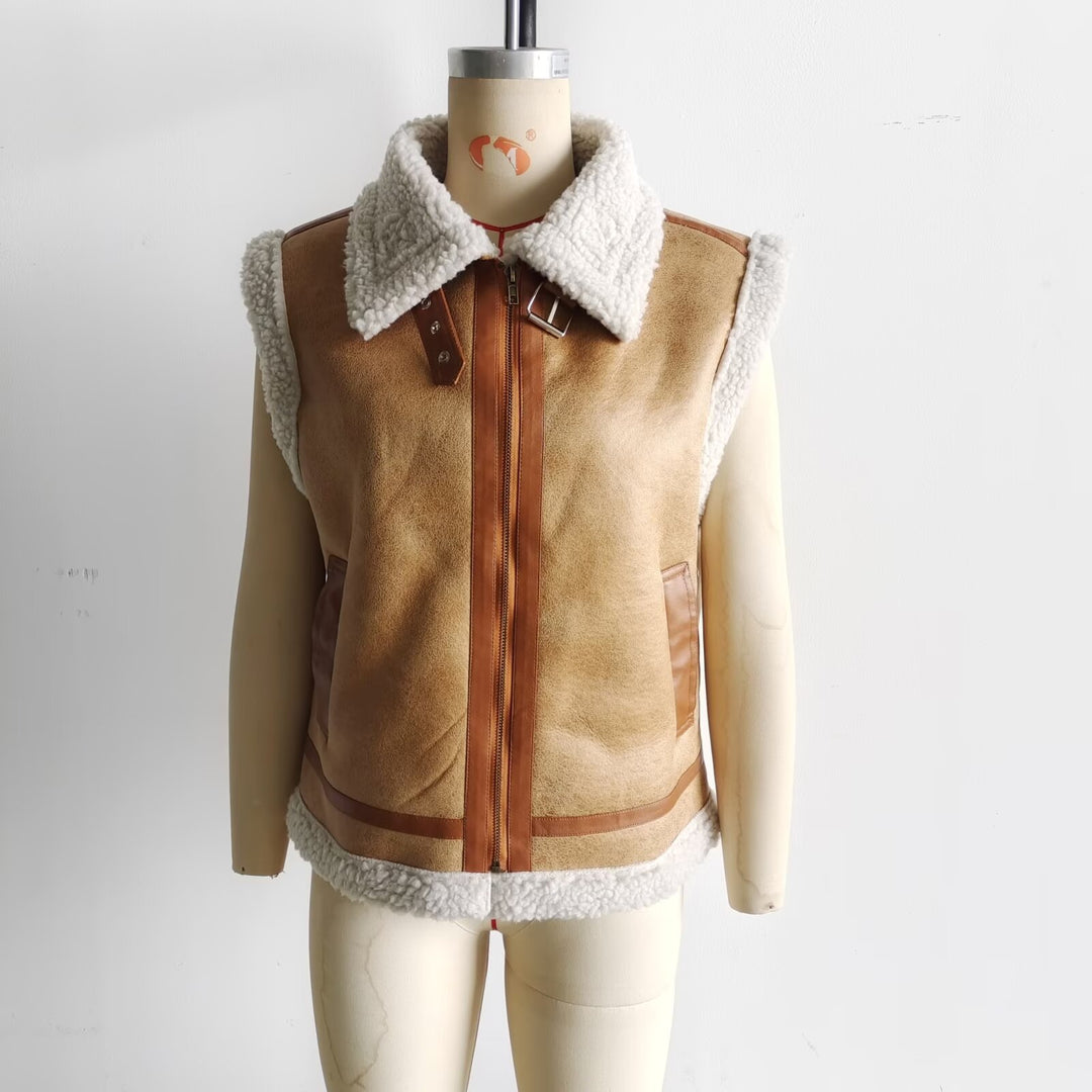 Damen nan wattierte Lammfellimitat-Weste mit großem Sherpa-Kragen, Reißverschluss und Eingrifftaschen Echo Archiv