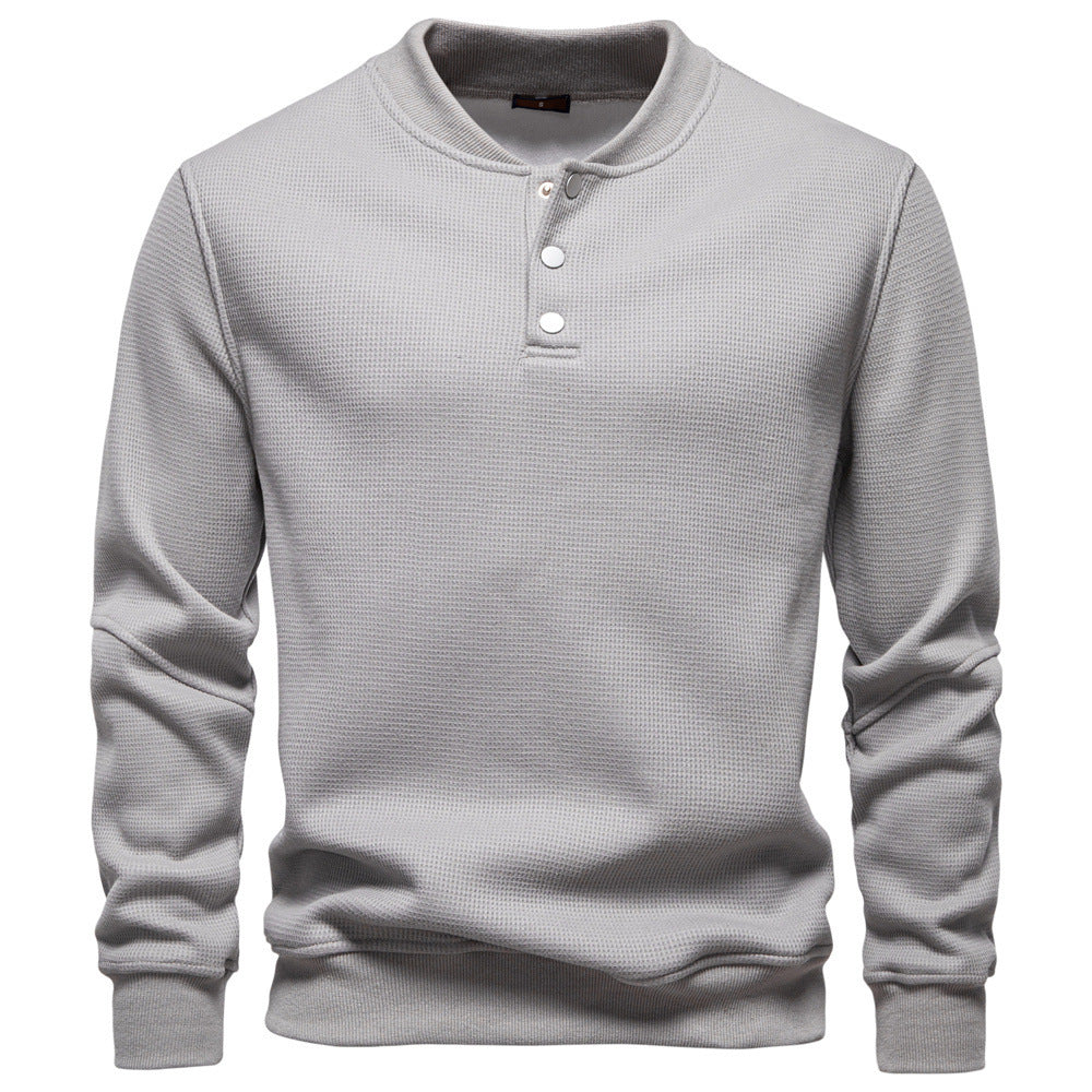 Herren nan Waffelstruktur-Henley-Pullover mit kurzem Druckknopfverschluss und Rippbündchen Echo Archiv