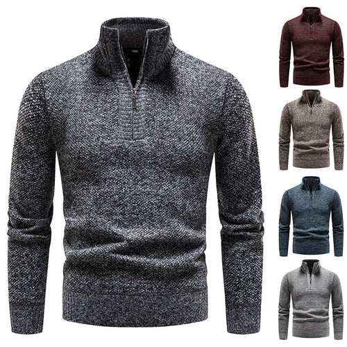 Herren eleganter Strickpullover mit modernem Stehkragen und Reißverschluss Echoarchiv