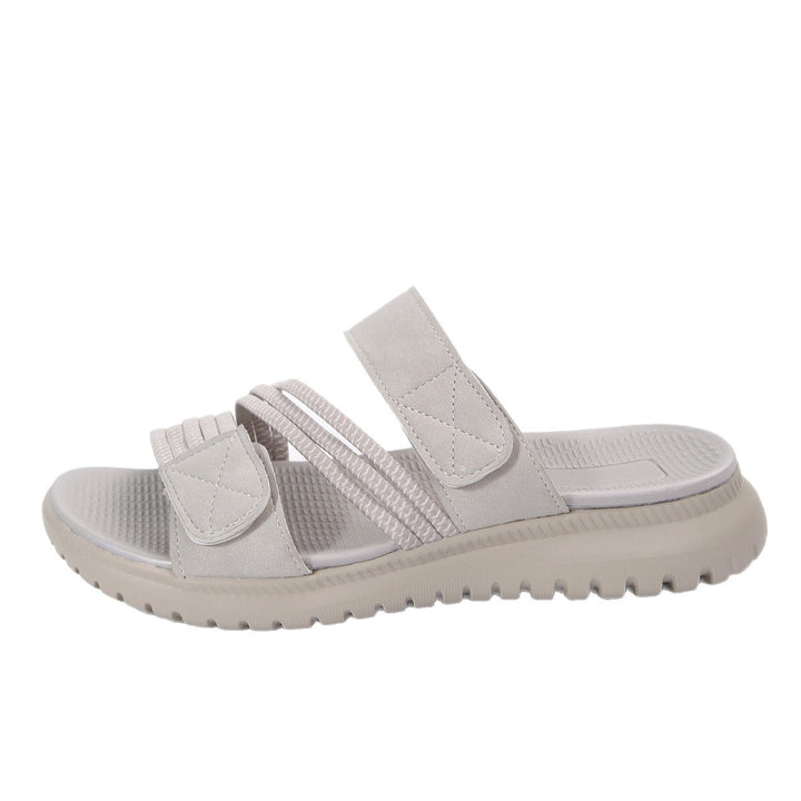 Damen Komfort-Pantolette mit verstellbaren Klettriemen, elastischen Zierbändern und stoßdämpfender Profilsohle Echo Archiv