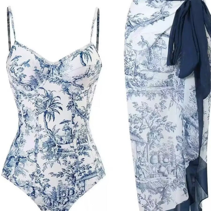 Damen Zweiteiliges Badeanzug-Set mit elegantem Wickelrock und floralem Druck Echo Archiv