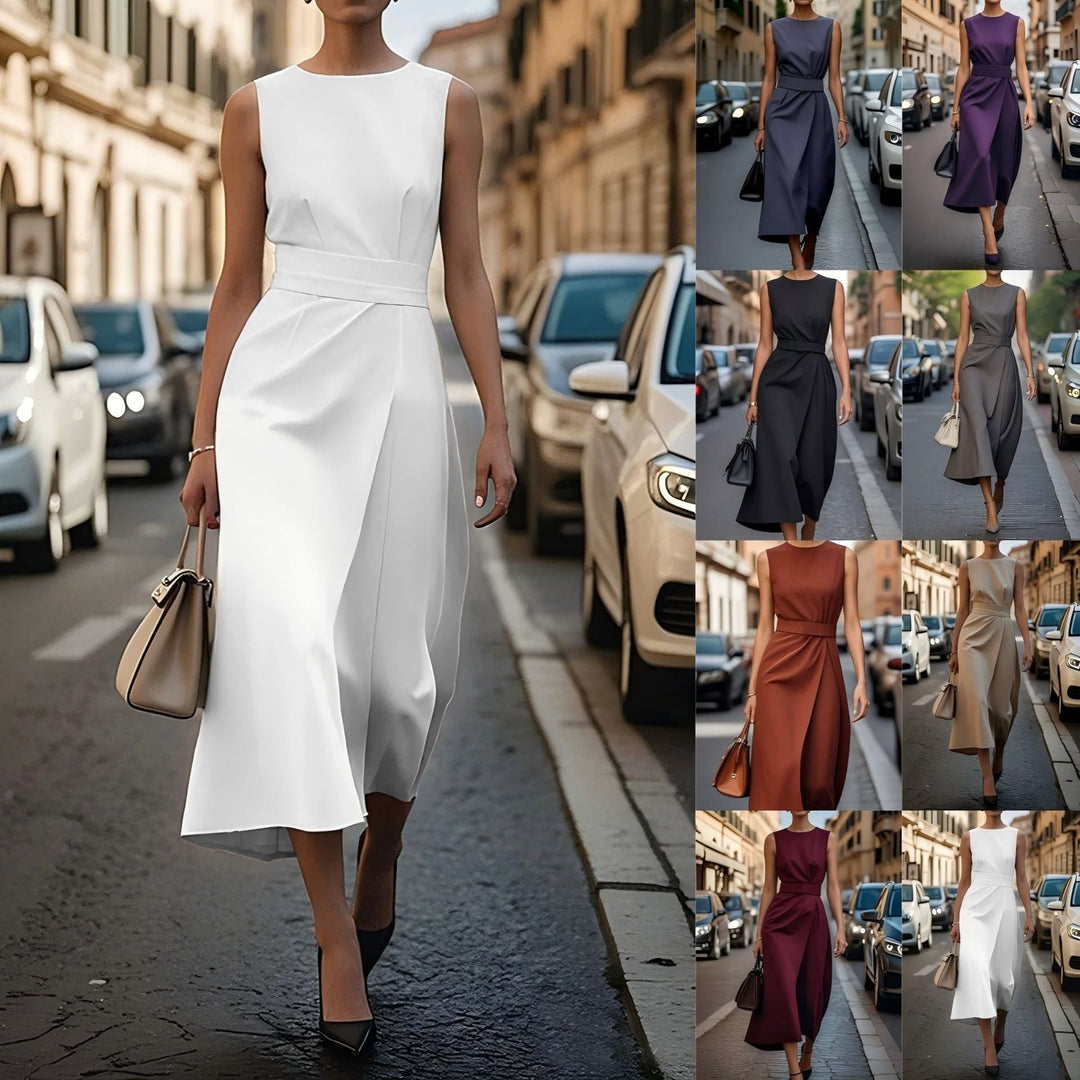 Elegantes Damen Maxikleid mit fließendem Schnitt & Taillengürtel – Valéora