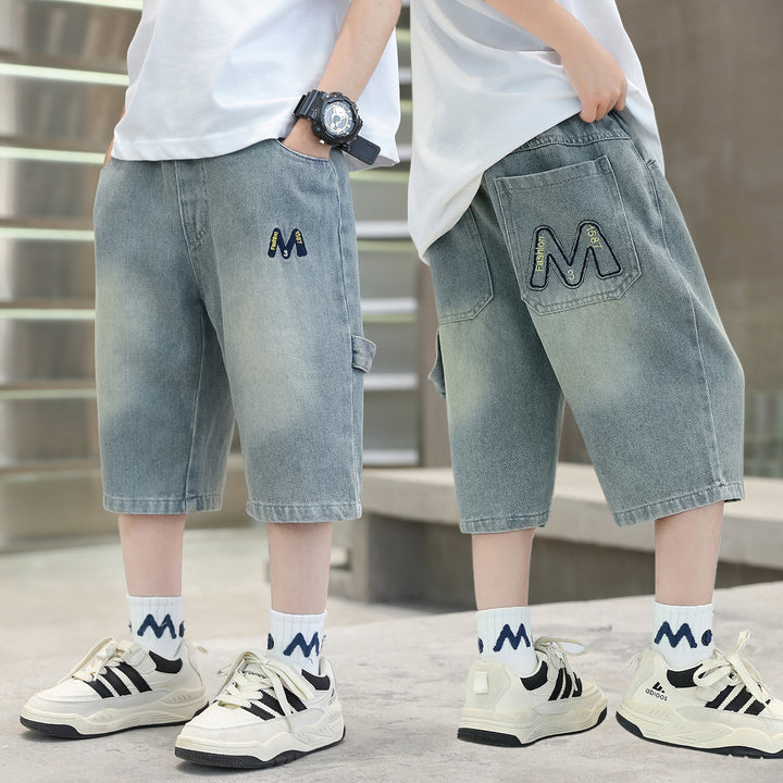 Jungen lässige Denim-Shorts mit originellem Stickmotiv Echo Archiv