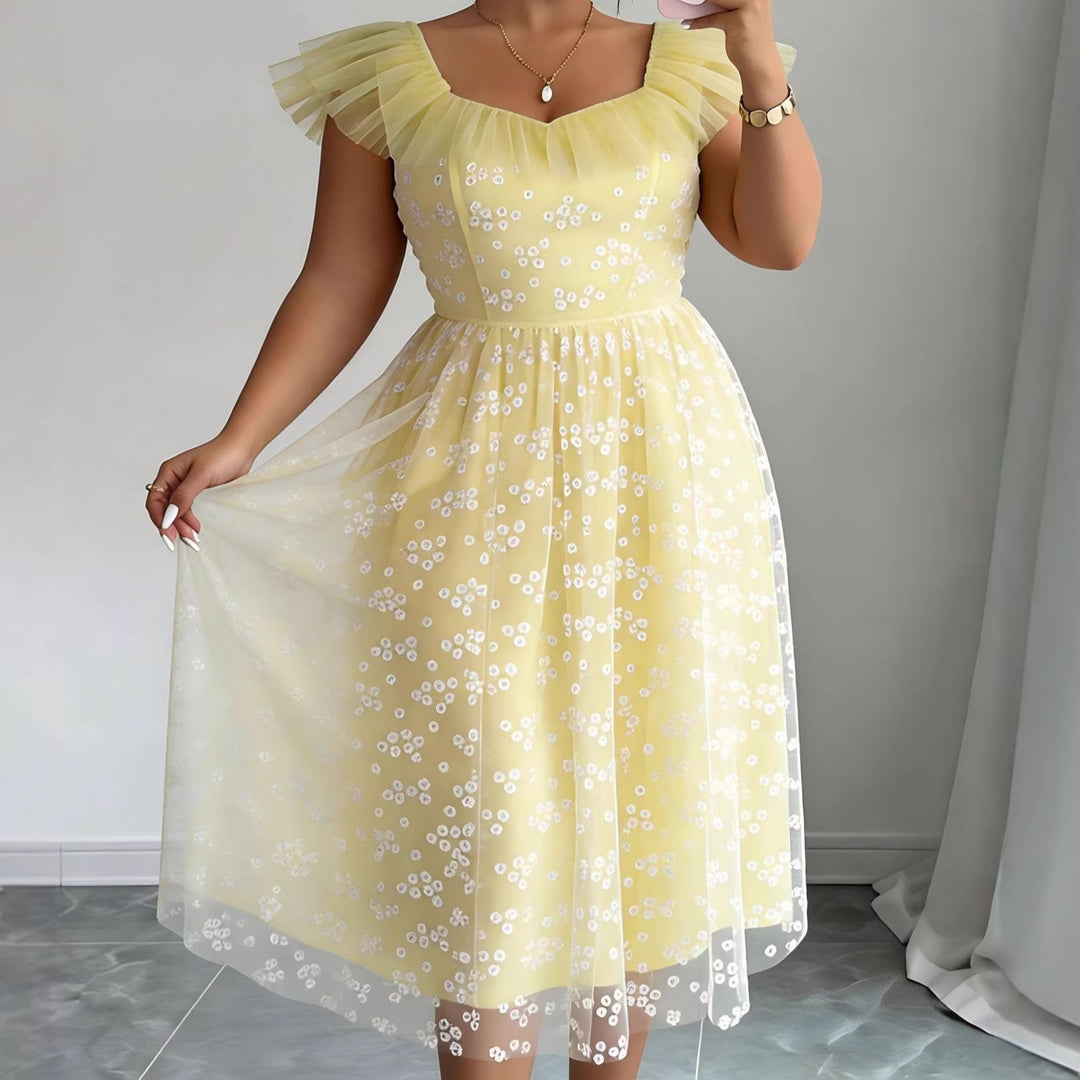 Damen festliches Blütenkleid mit voluminösen Tüllärmeln Echo Archiv