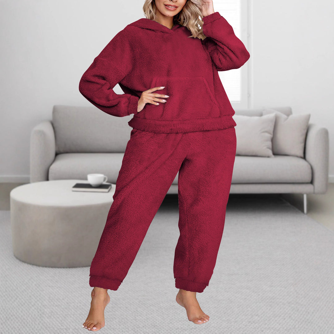 Damen Kuscheliges Teddy-Fleece Lounge-Set mit Kapuzenpullover und Jogginghose echoarchiv-