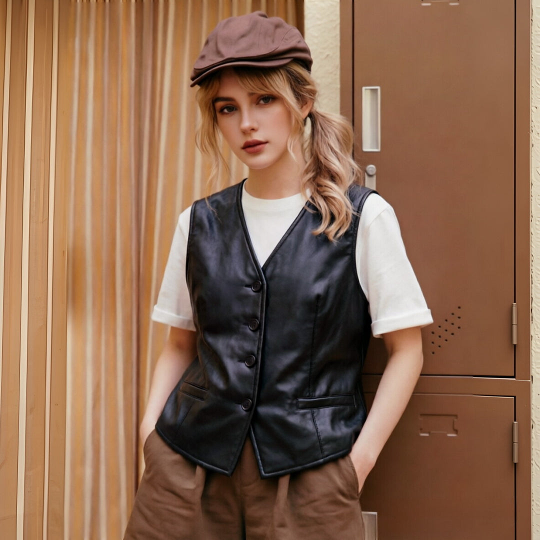Damen Elegante Kunstlederweste Echo Archiv
