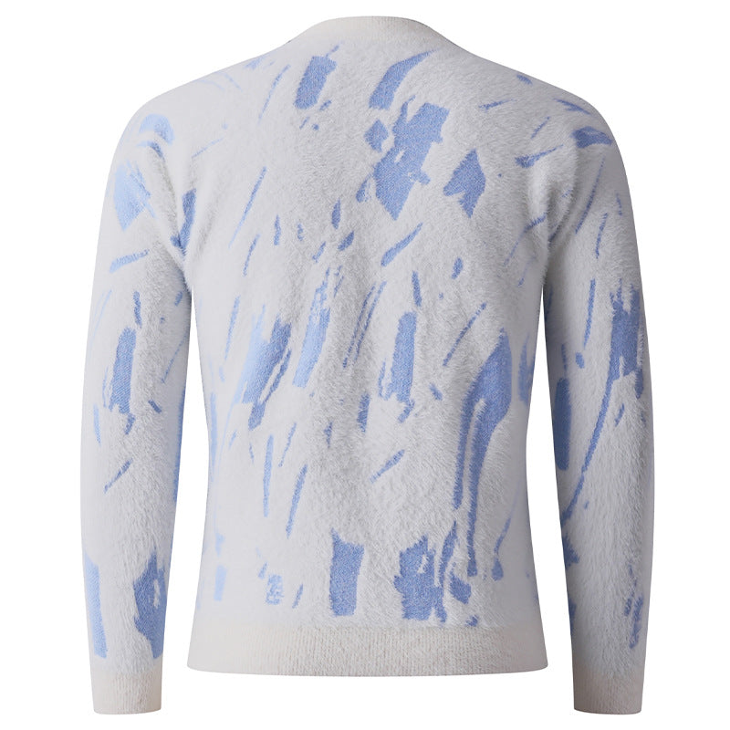 Herren Strukturierter Mockneck-Pullover mit abstraktem Brush-Pattern Echo Archiv