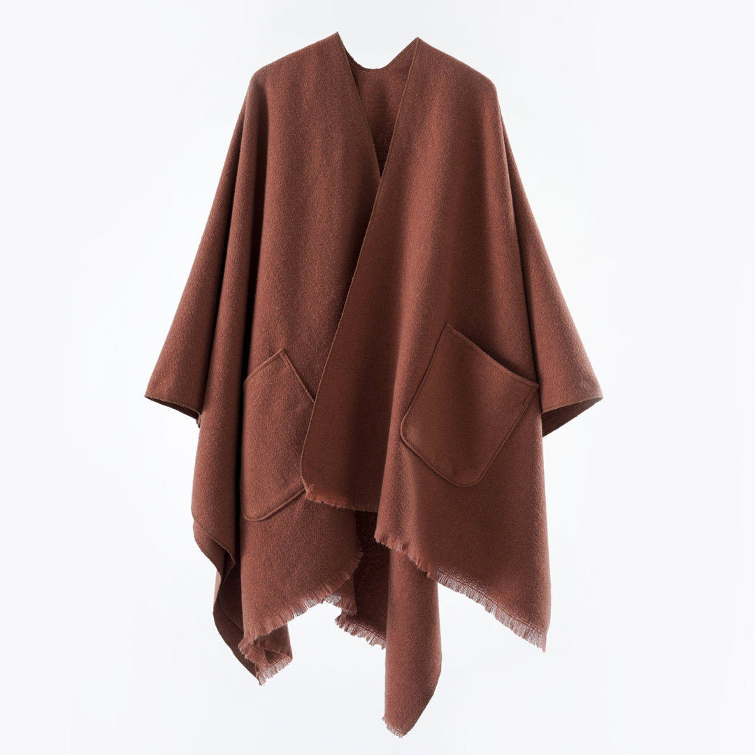 Damen Oversize-Capeponcho aus Wollmix mit Kapuze und Eingrifftaschen – Montévia