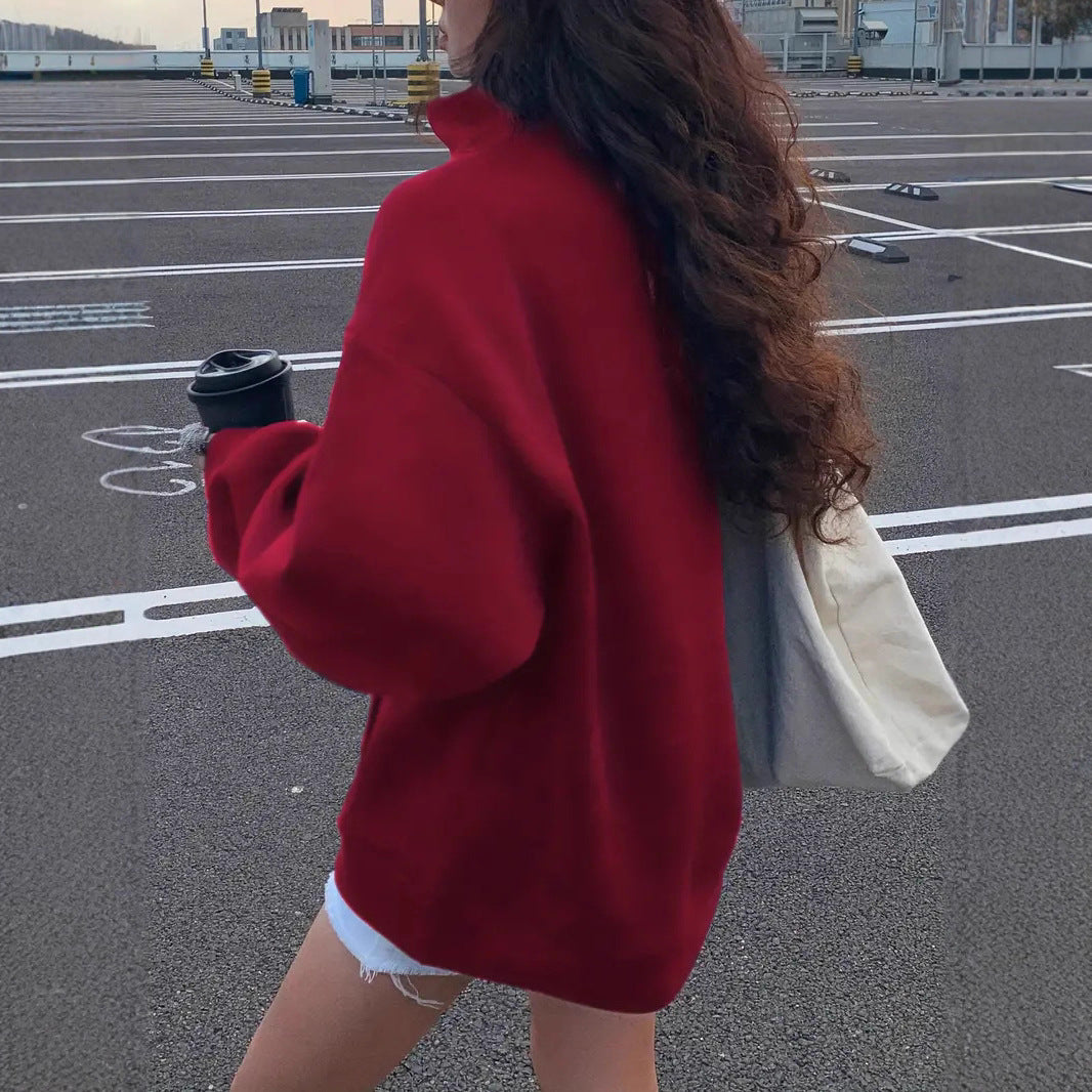 Damen nan oversized Halbzip-Sweatshirt mit hohem Stehkragen, Kängurutasche und lässigem Oversize-Schnitt Echo Archiv