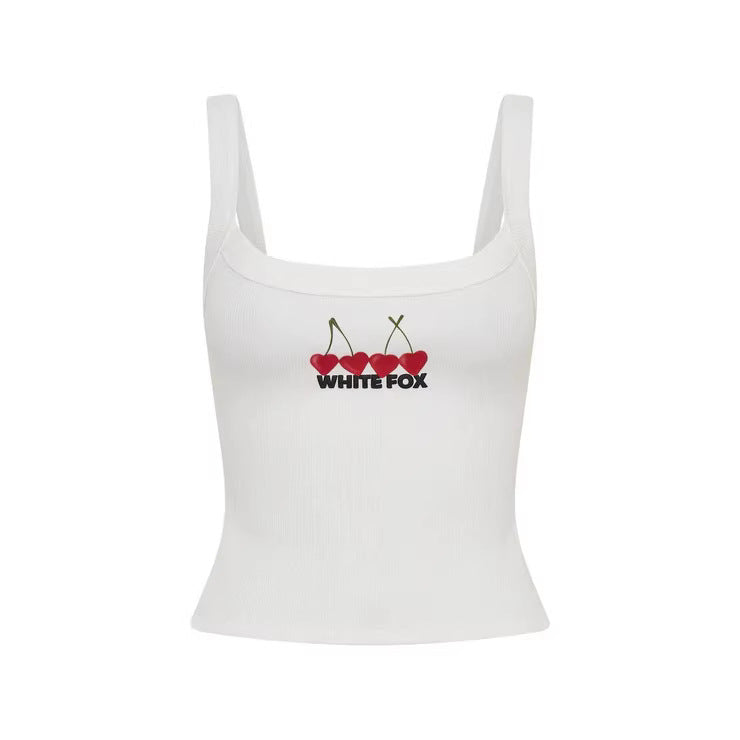 Damen Crop-Top mit Kirschstickerei und elastischem Baumwollmaterial Echo Archiv